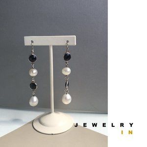 Chandelier Freshwater Pearl with Agate Sterling silver earring